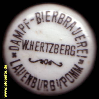 Picture of a ceramic Hutter stopper from: Dampf Bierbrauerei W. Hertzberg, Lauenburg i. Pom., Lębork, Poland