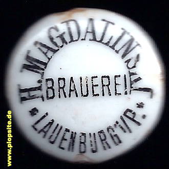Picture of a ceramic Hutter stopper from: Klosterbrauerei Heinrich Magdalinski, Lauenburg i. Pom., Lębork, Poland