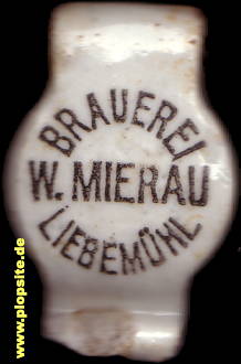 Picture of a ceramic Hutter stopper from: Brauerei W. Mierau, Liebemühl, Miłomłyn, Poland