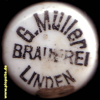 Picture of a ceramic Hutter stopper from: Brauerei Gustav Müller, Linden / Glogau, Lipinki, Poland