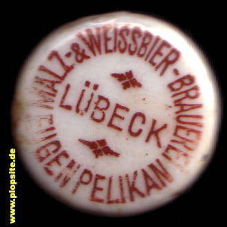 Picture of a ceramic Hutter stopper from: Malz & Weißbier Brauerei Eugen Pelikan, Lübeck, Germany