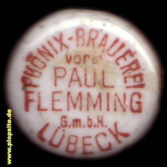 Picture of a ceramic Hutter stopper from: Phönix Brauerei, vormals Paul Flemming, Lübeck, Germany
