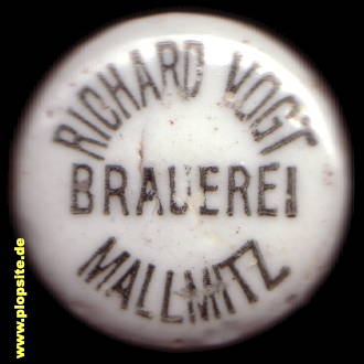 Picture of a ceramic Hutter stopper from: Brauerei Richard Vogt, Mallmitz, Małomice, Poland