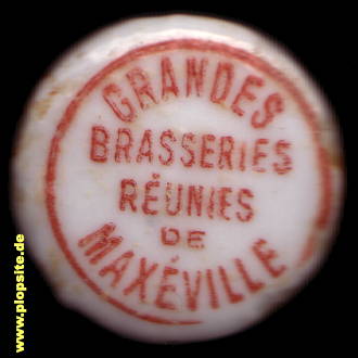 Picture of a ceramic Hutter stopper from: Grandes Brasseries de Réunies de Maxéville S.A., Maxéville, France