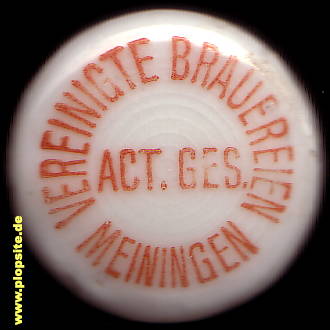 Picture of a ceramic Hutter stopper from: Vereinigte Brauereien AG, Meiningen, Germany