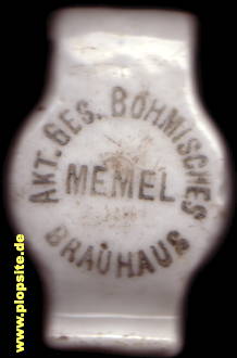 Picture of a ceramic Hutter stopper from: Aktien Gesellschaft Böhmisches Brauhaus, Memel, Klaipėda, Kłajpeda, Lithuania