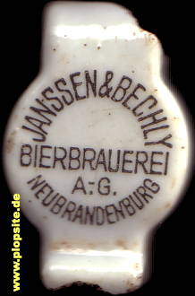 Picture of a ceramic Hutter stopper from: Bierbrauerei AG Janssen & Bechly, Neubrandenburg, Germany