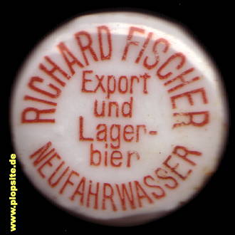 Picture of a ceramic Hutter stopper from: Export & Lagerbierbrauerei Richard Fischer KG, Neufahrwasser - Danzig, Gdańsk Nowy Port, Poland