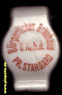 Picture of a ceramic Hutter stopper from: Bürgerliches Brauhaus GmbH, Pächter Heron & Claaßen, Preußisch Stargard, Starogard Gdański, Poland