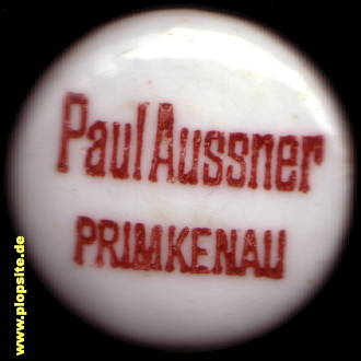 Picture of a ceramic Hutter stopper from: Stadtbrauerei Paul Aussner, Pächter Robert Aussner, Primkenau, Przemków, Poland
