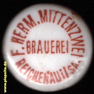 Picture of a ceramic Hutter stopper from: Brauerei Hermann Mittenzwei, Reichenau / Pulsitz, Reichenau / Sachsen, Germany