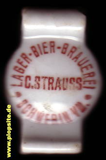 Picture of a ceramic Hutter stopper from: Lager-Bier-Brauerei C. Strauss, Schwerin, Germany