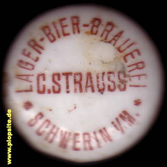 Picture of a ceramic Hutter stopper from: Lager-Bier-Brauerei C. Strauss, Schwerin, Germany