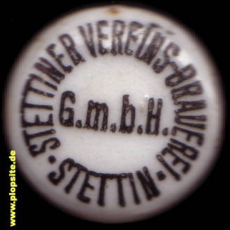 Picture of a ceramic Hutter stopper from: Vereins Brauerei GmbH, Stettin, Szczecin, Poland