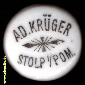 Picture of a ceramic Hutter stopper from: Unbekannt Ad. Krüger, Stolp, Słupsk, Stôłpsk, Poland