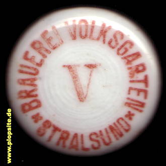 Picture of a ceramic Hutter stopper from: Brauerei Volksgarten, Friedrich Wassow, Stralsund, Hansestadt Stralsund, Germany