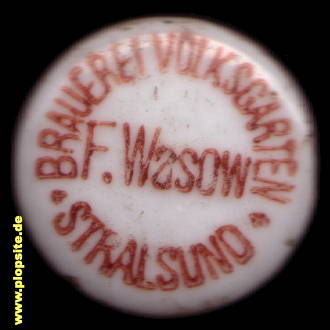 Picture of a ceramic Hutter stopper from: Brauerei Volksgarten Wassow, Stralsund, Hansestadt Stralsund, Germany