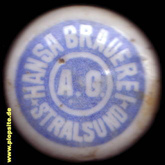 Picture of a ceramic Hutter stopper from: Hansa Brauerei AG, Stralsund, Hansestadt Stralsund, Germany