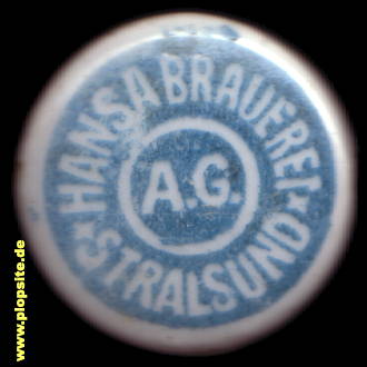 Picture of a ceramic Hutter stopper from: Hansa Brauerei AG, Stralsund, Hansestadt Stralsund, Germany