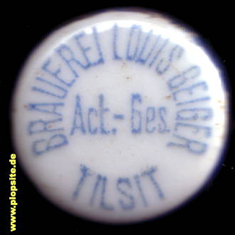 Picture of a ceramic Hutter stopper from: Brauerei Louis Geiger AG, Tilsit, Sowetsk, Советск, Russia