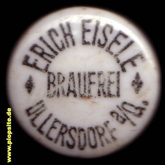Picture of a ceramic Hutter stopper from: Brauerei Erich Eisele, Ullersdorf / Queis, Ołdrzychów, Poland