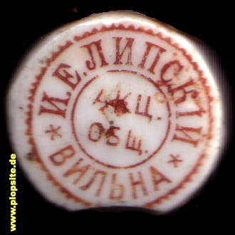 Picture of a ceramic Hutter stopper from: пивоваренного И.Е.ЛИПСКИЙ (Bierbrauerei I.E. Lipsky), Vilnius, Wilna, Вильнюс, Вильна,, Lithuania