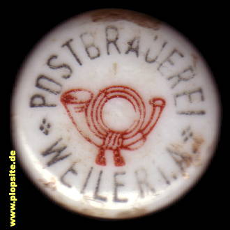 Picture of a ceramic Hutter stopper from: Postbrauerei Weiler, Anton Zinth KG, Weiler / Allgäu, Weiler-Simmerberg, Germany