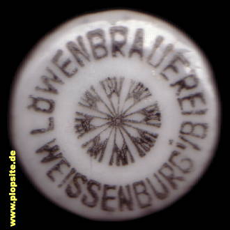 Picture of a ceramic Hutter stopper from: Löwenbrauerei, Weißenburg, Weißenburg i.Bay., Germany
