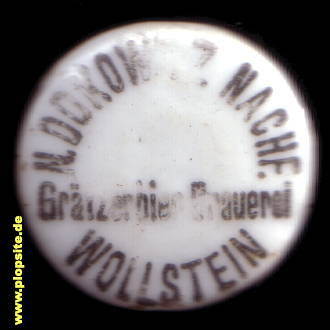Picture of a ceramic Hutter stopper from: N. Dokowicz Nachfahren, Grätzerbier Brauerei, Wollstein, Wolsztyn, Poland