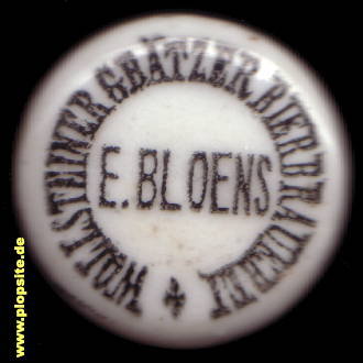 Picture of a ceramic Hutter stopper from: Grätzer Bierbrauerei E. Bloens, Wollstein, Wolsztyn, Poland