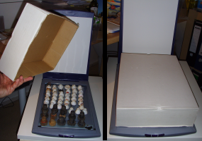During scanning of the ceramic caps the ceramic caps are covered by a cardbord box
